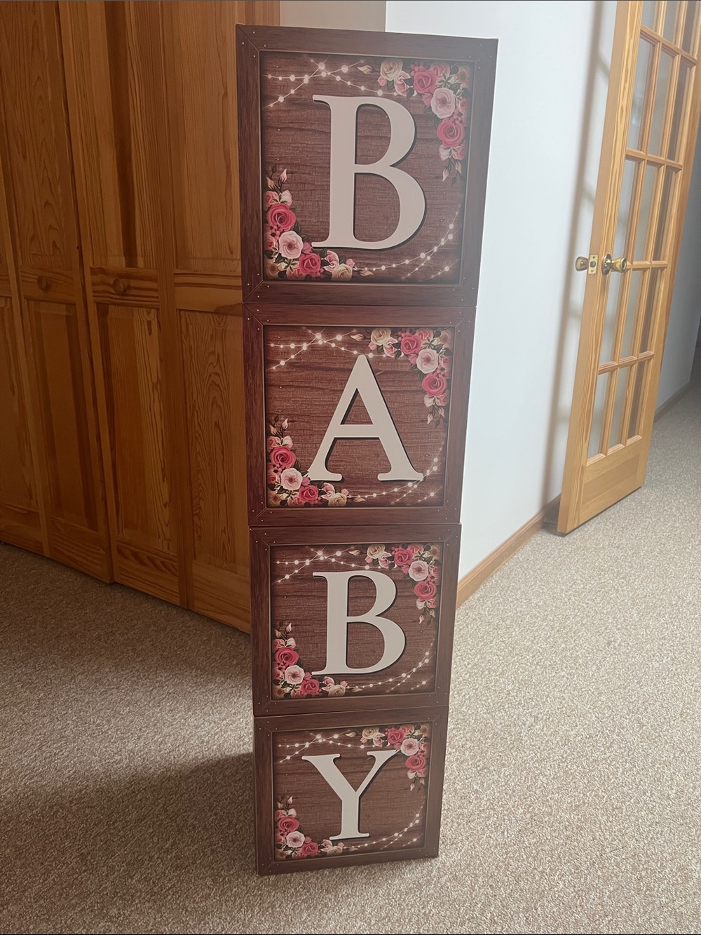 Baby Decorative Stacked Blocks Sign - Floral Wood Look.